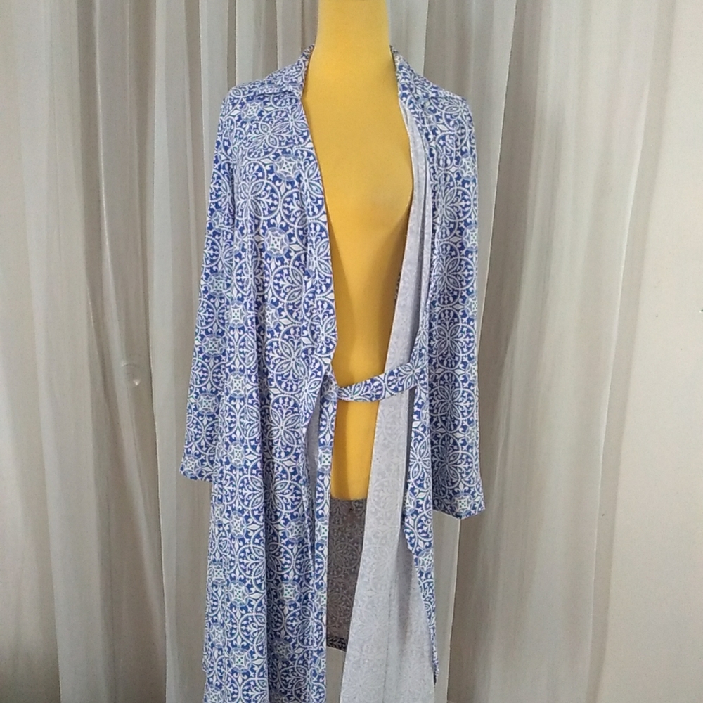 Pendleton Blue White Patterned Wrap Dress Size Mp - image 3